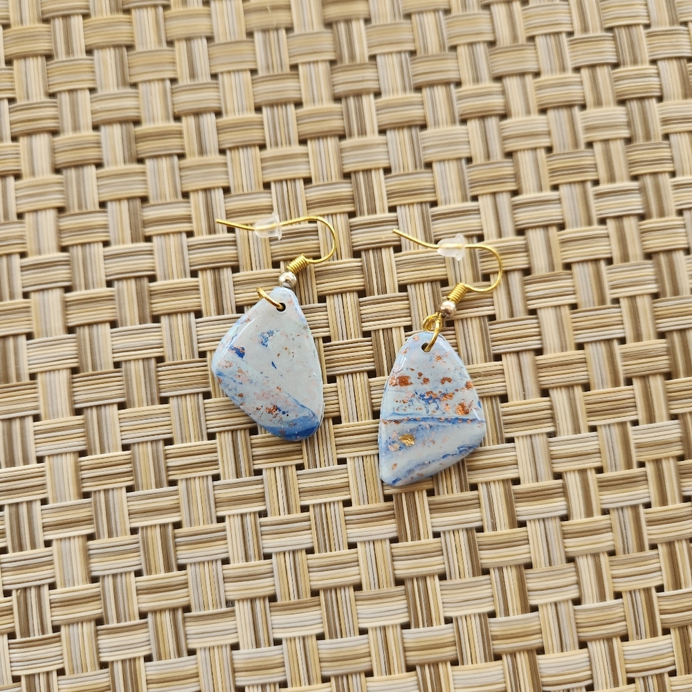 Abstract Blue and Gold Dangle Earrings